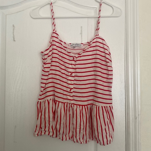 cupcakes & cashmere Tops - Cupcakes & Cashmere Red and White Striped Button Down Ruffle Tank